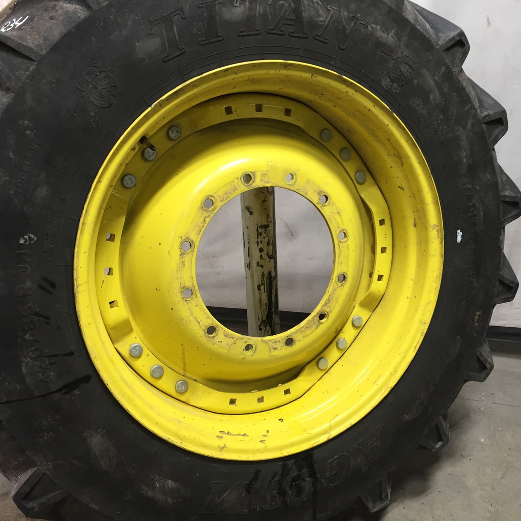 15"W x 34"D Waffle Wheel (Groups of 3 bolts) Rim with 12-Hole Center, John Deere Yellow