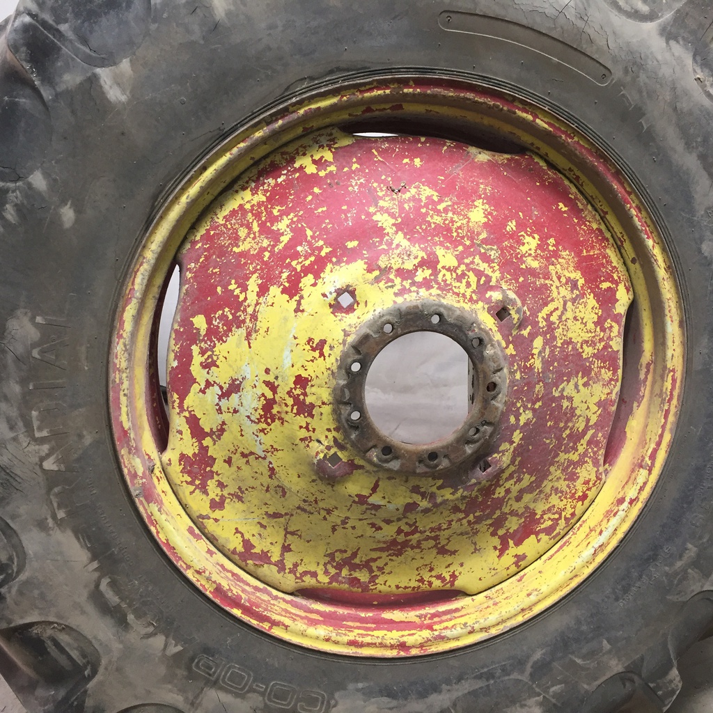 20.8/R38 Coop Argi Radial R-1 on John Deere Yellow 9-Hole Stamped Plate 45%