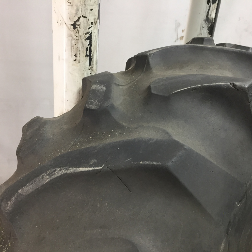 18.4/-34 Goodyear Farm Dyna Torque II R-1 on John Deere Yellow 0-Hole Double Bevel Ag 55%