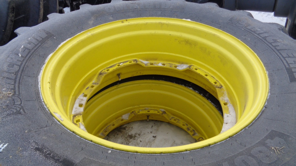 480/70R34 Michelin OmniBib R-1W on John Deere Yellow 12-Hole Waffle Wheel (Groups of 3 bolts) 70%