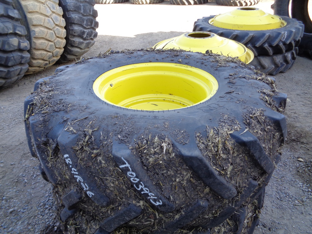 18.4/R26 Goodyear Farm Super Traction Radial R-1W on John Deere Yellow 8-Hole Formed Plate 55%