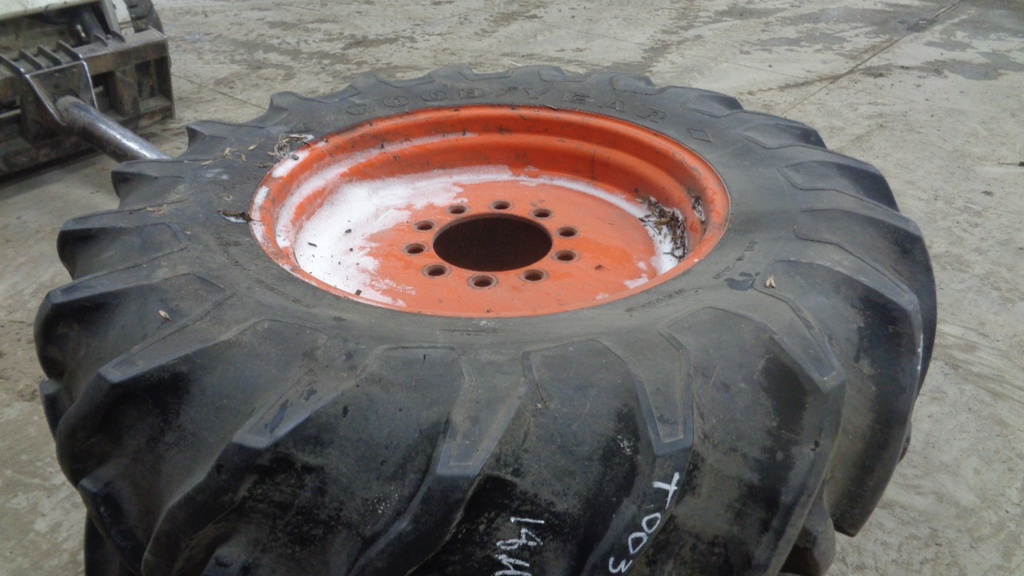 18.4/-30 Goodyear Farm Power Torque R-1 on Kubota Orange 10-Hole Formed Plate 80%
