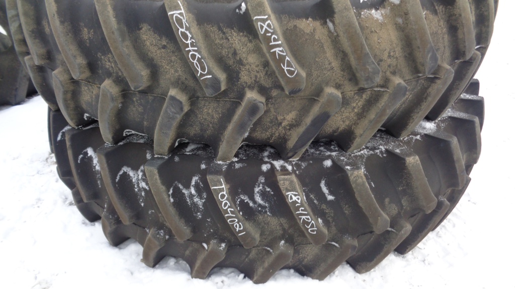 480/80R50 Firestone Radial Deep Tread 23 R-1W on John Deere Yellow 12-Hole Stub Disc 85%