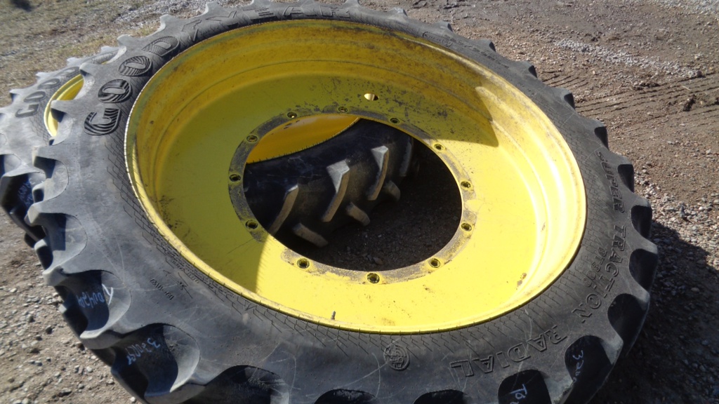 320/90R54 Goodyear Farm DT800 Super Traction R-1W on John Deere Yellow 12-Hole Stub Disc 80%