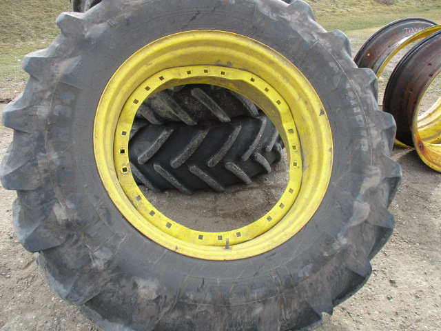480/70R34 Michelin OmniBib R-1W on John Deere Yellow 12-Hole Waffle Wheel (Groups of 3 bolts) 75%