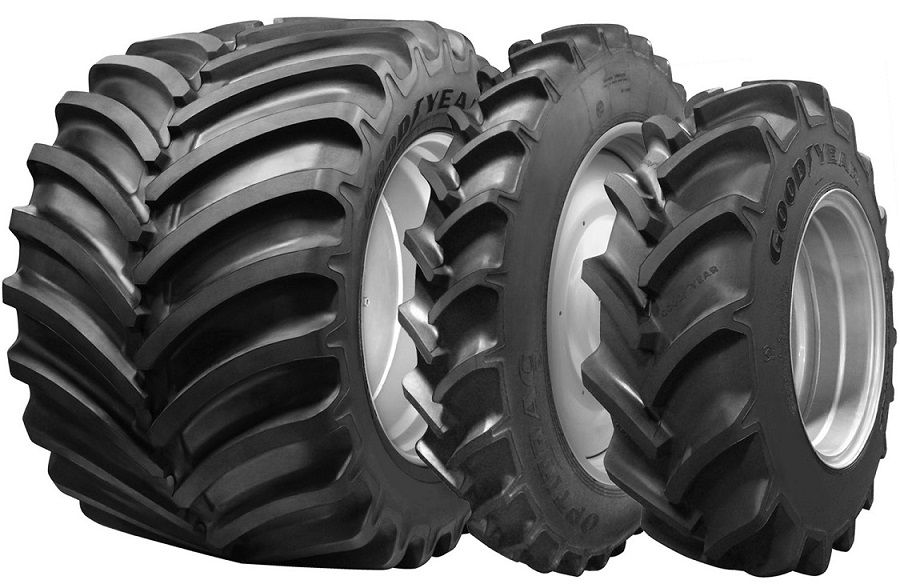 LSW 800/55R46 Goodyear Farm DT830 Optitrac R-1W on John Deere Yellow 20-Hole Formed Plate