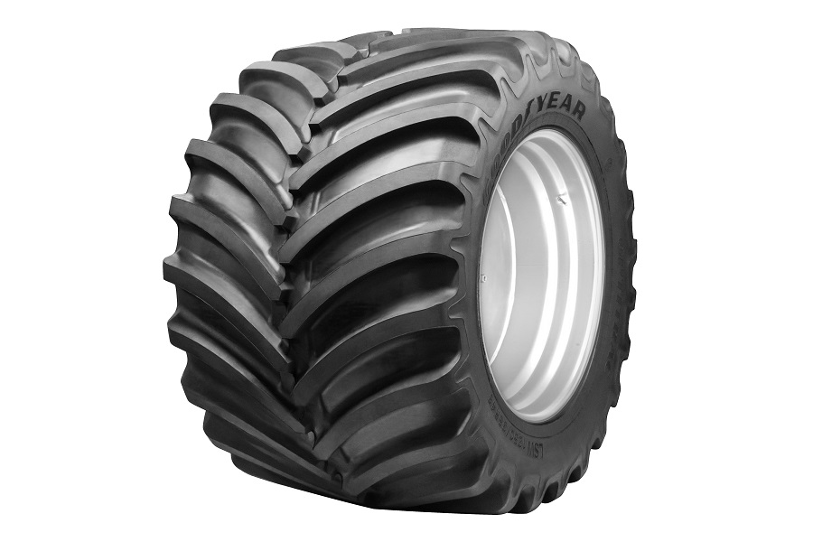 LSW 1100/45R46 Goodyear Farm Optitrac R-1W on John Deere Yellow 12-Hole Stub Disc