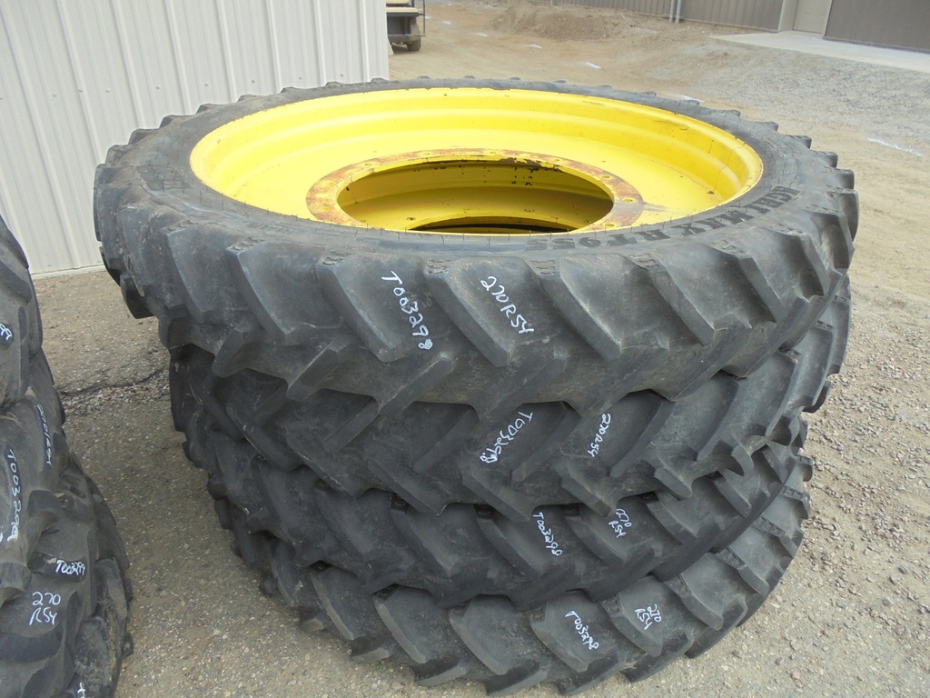 270/95R54 BKT Tires Agrimax RT 955 R-1W on John Deere Yellow 12-Hole Stub Disc 70%