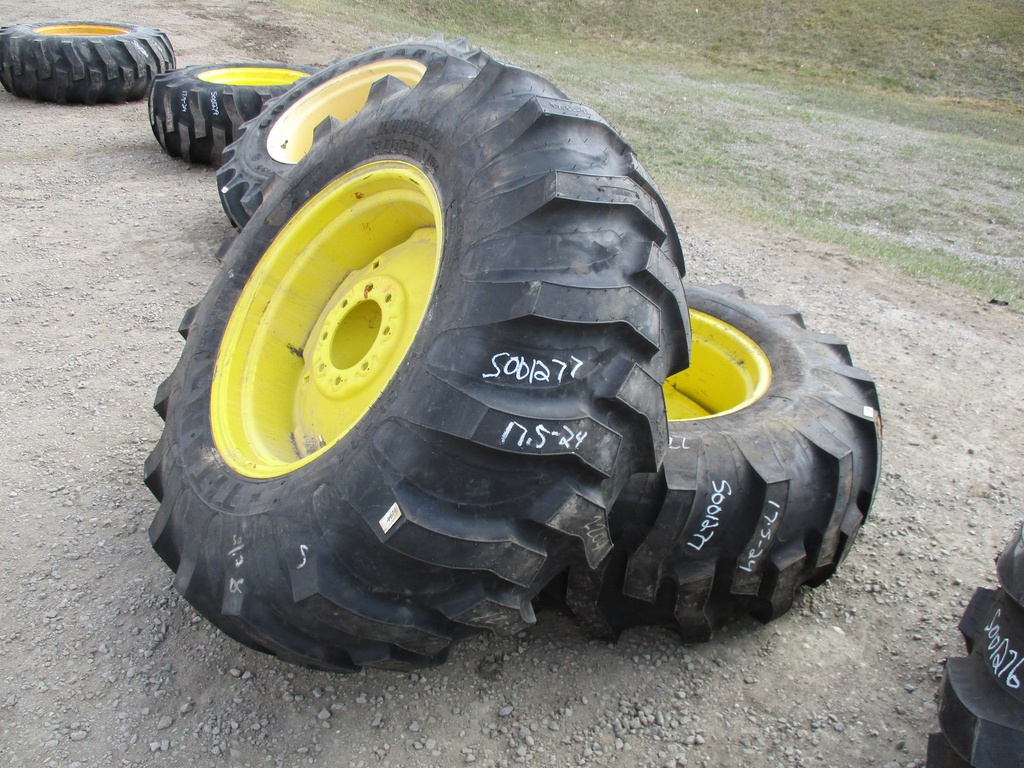 17.5/L-24 Titan Farm Industrial Tractor Lug R-4 on John Deere Yellow 8-Hole Formed Plate 99%