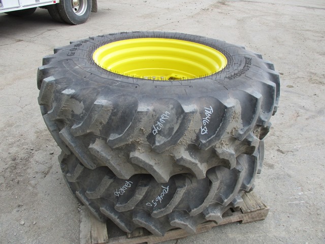 420/90R30 Goodyear Farm UltraTorque Radial R-1 on John Deere Yellow 12-Hole Waffle Wheel (Groups of 3 bolts) 80%