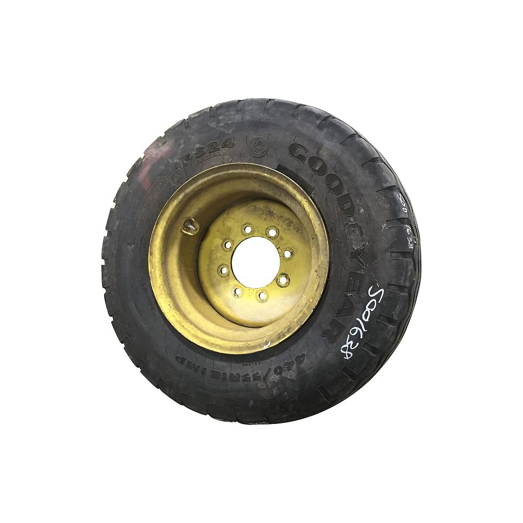 440/55R18 Goodyear Farm Implement Radial FS24 I-1 on John Deere Yellow 8-Hole Formed Plate 90%