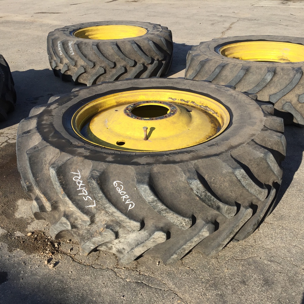 620/70R42 Firestone Radial All Traction DT R-1W on John Deere Yellow 10-Hole Formed Plate 65%