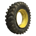 18.4/-34 Firestone Super All Traction 23 R-1 on John Deere Yellow 8-Hole Rim with Clamp/U-Clamp (groups of 2 bolts) 99%