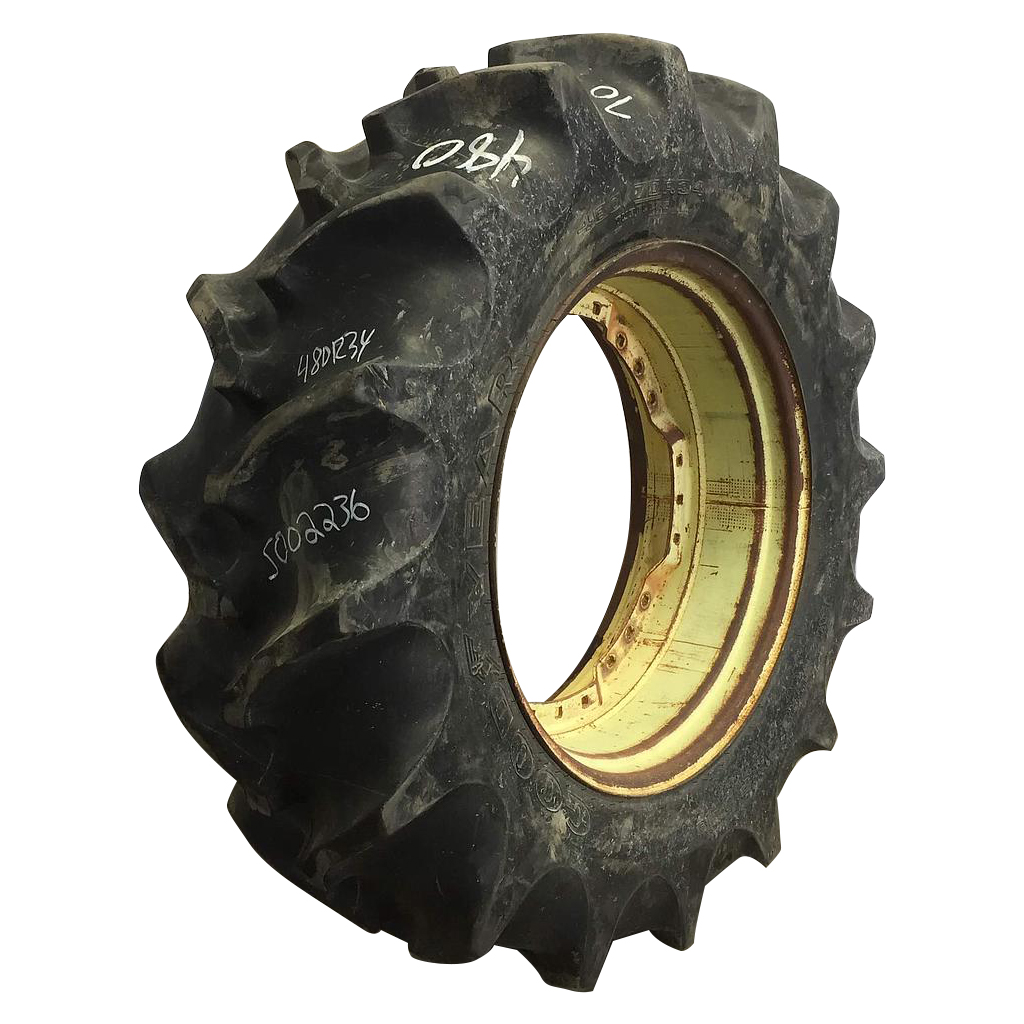 480/70R34 Goodyear Farm Special Sure Grip Radial TD8 R-2 on John Deere Yellow 12-Hole Waffle Wheel (Groups of 3 bolts) 70%