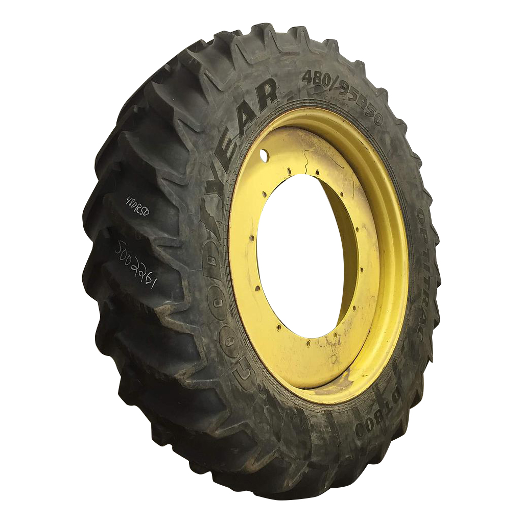 480/95R50 Goodyear Farm DT800 Optitrac R-1W on John Deere Yellow 12-Hole Stub Disc 60%