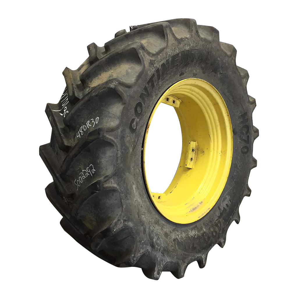 480/70R30 Continental HC70 R-1W on John Deere Yellow 8-Hole Rim with Clamp/U-Clamp (groups of 2 bolts) 75%