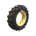320/85R24 BKT Tires Agrimax RT 855 R-1W on John Deere Yellow 6-Hole Rim with Clamp/Loop Style 80%