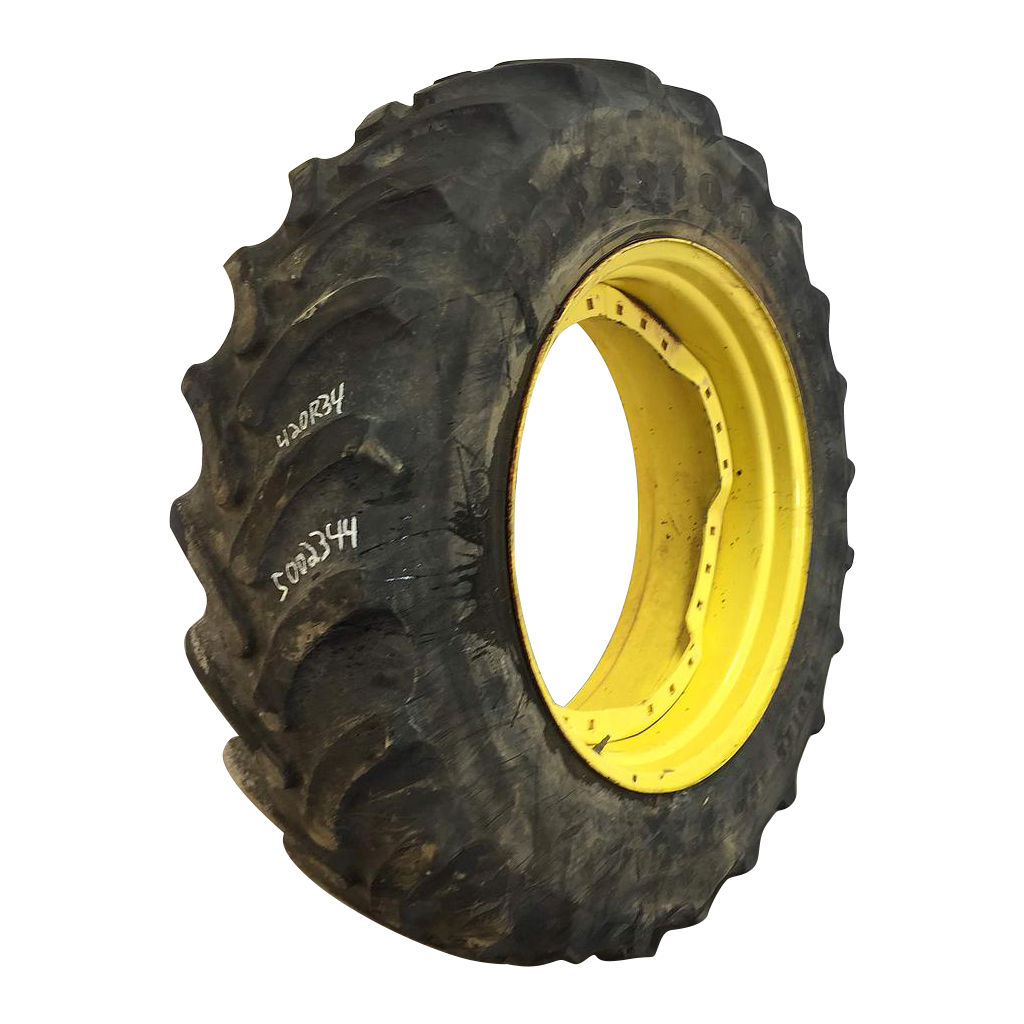 IF 420/85R34 Firestone Radial All Traction DT R-1W on John Deere Yellow 12-Hole Waffle Wheel (Groups of 3 bolts) 40%