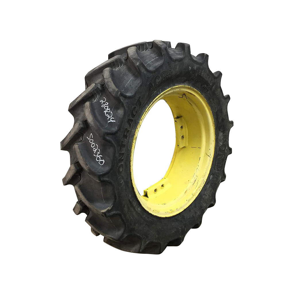 280/85R24 Continental AC85 Contract R-1W on John Deere Yellow 8-Hole Rim with Clamp/U-Clamp (groups of 2 bolts) 85%