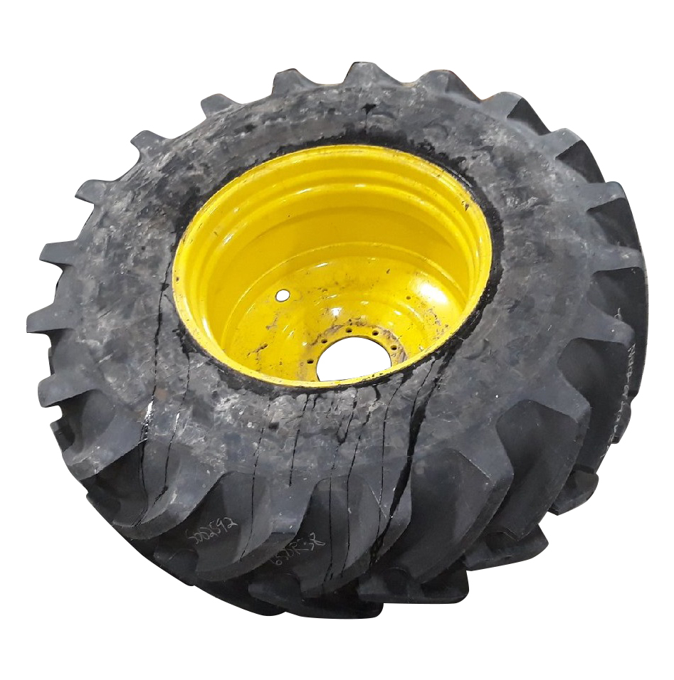 650/85R38 Michelin MachXBib R-1W on John Deere Yellow 10-Hole Formed Plate W/Weight Holes 99%