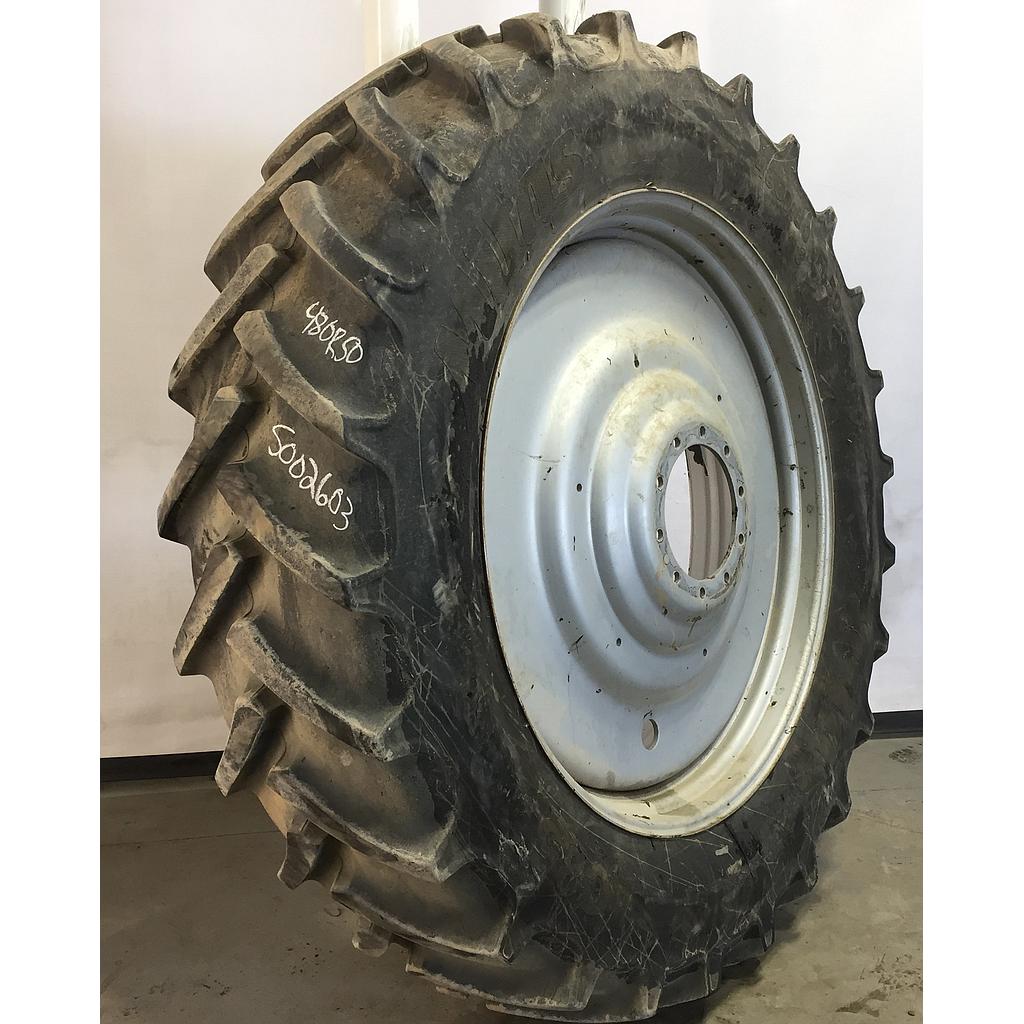 480/80R50 Mitas AC85 Radial R-1W on Case IH Silver Mist 10-Hole Formed Plate W/Weight Holes 80%