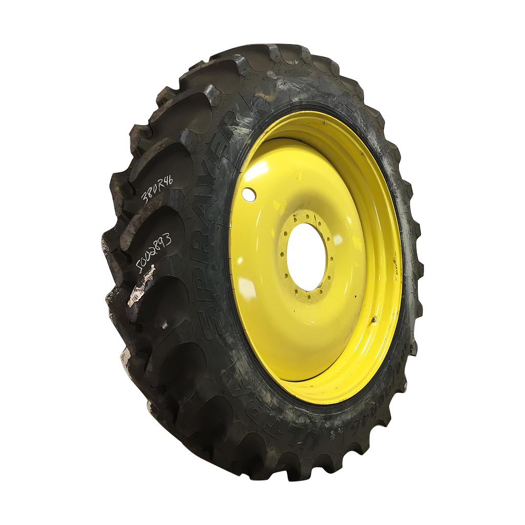 380/90R46 Goodyear Farm Ultra Sprayer R-1 on John Deere Yellow 12-Hole Bubble Disc 99%