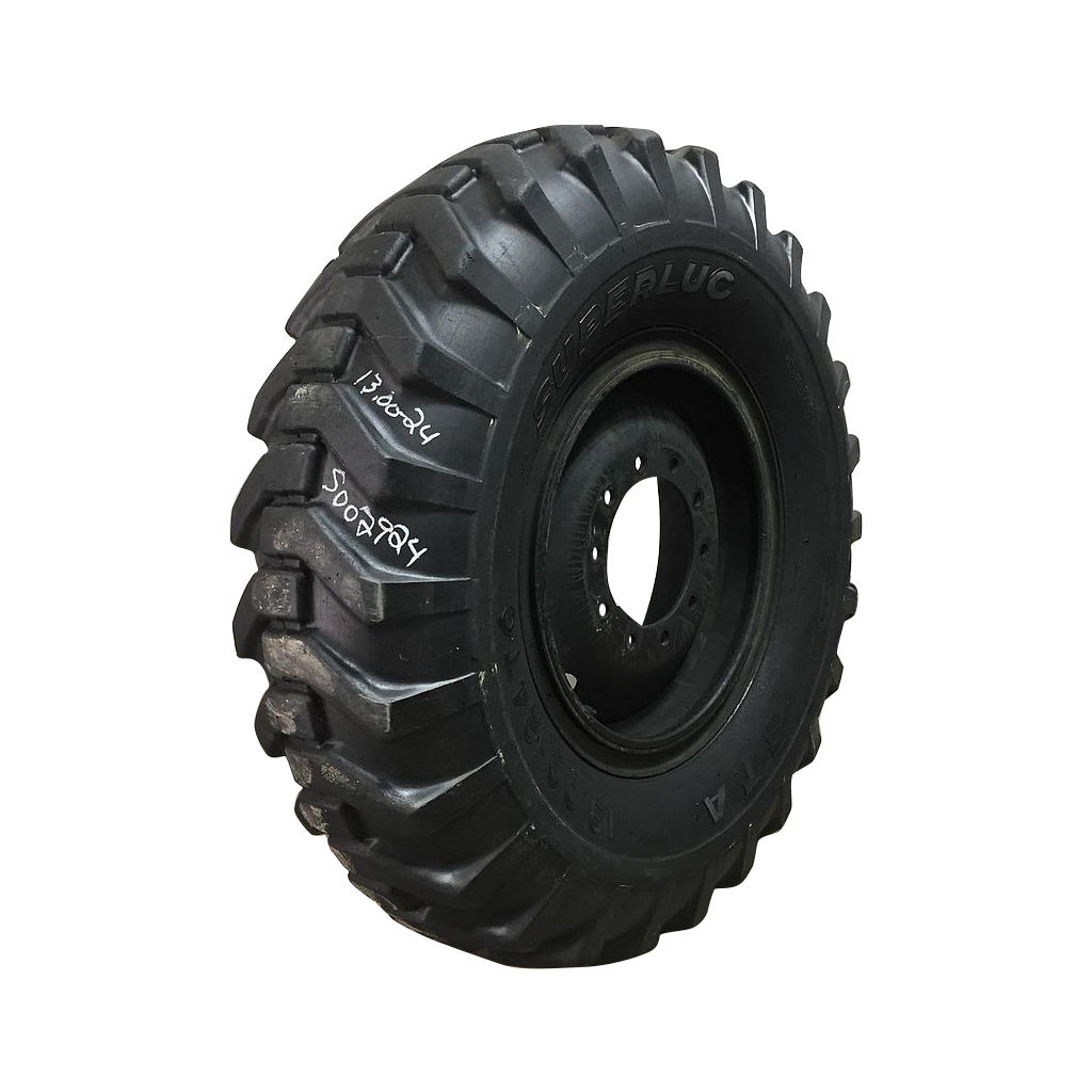 13.00/-24 Specialty Tires of America(STA) Superlug E-2/G-2 on Black 10-Hole OTR Wheel/3-piece 80%