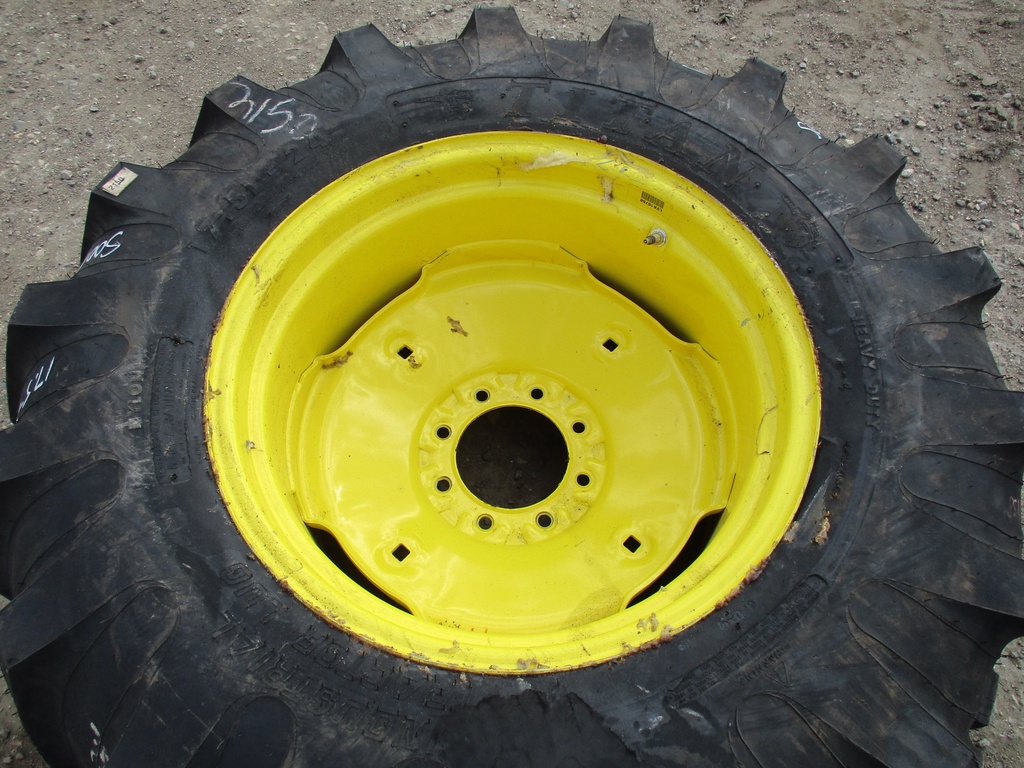 17.5/L-24 Titan Farm Industrial Tractor Lug R-4 on John Deere Yellow 8-Hole Formed Plate 99%