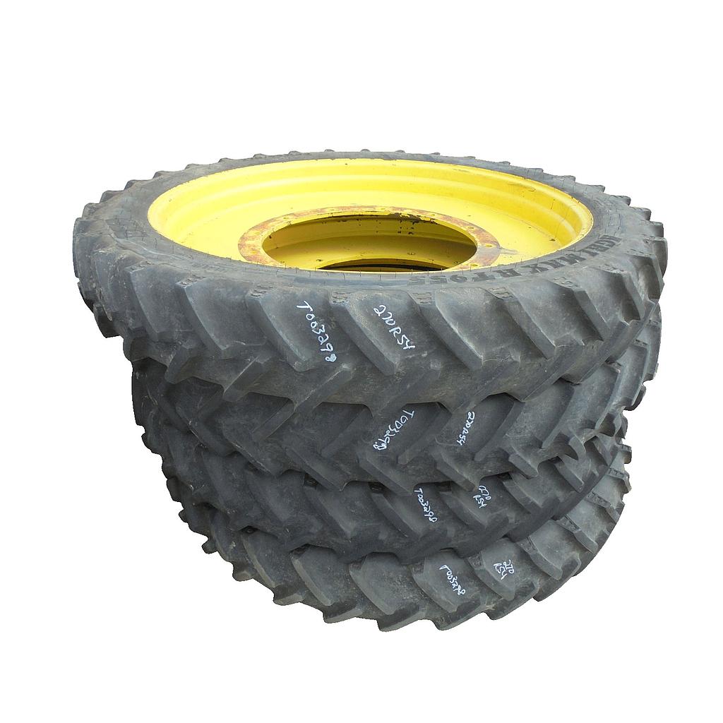 270/95R54 BKT Tires Agrimax RT 955 R-1W on John Deere Yellow 12-Hole Stub Disc 70%