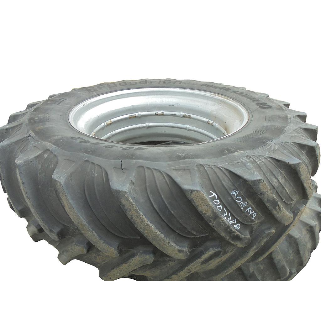 20.8/R42 BF Goodrich Power Radial 80 R-1 on Case IH Silver Mist 0-Hole Double Bevel 38" Cast 50%