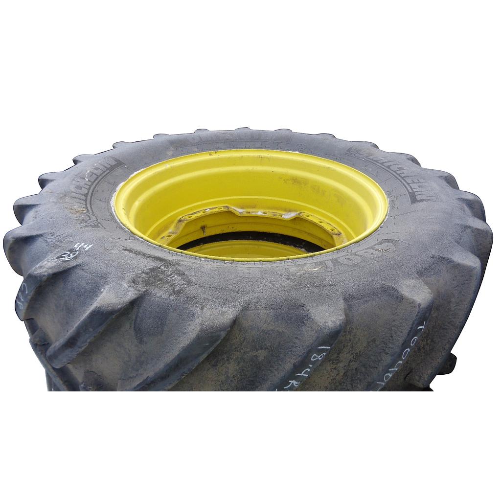 480/70R34 Michelin OmniBib R-1W on John Deere Yellow 12-Hole Waffle Wheel (Groups of 3 bolts) 70%