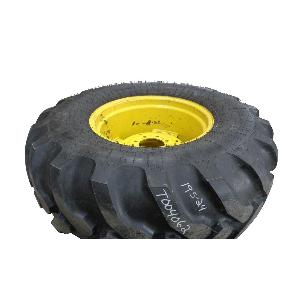 19.5/L-24 Goodyear Farm IT525 R-4 on John Deere Yellow 8-Hole Rim with Clamp/U-Clamp (groups of 2 bolts) 99%