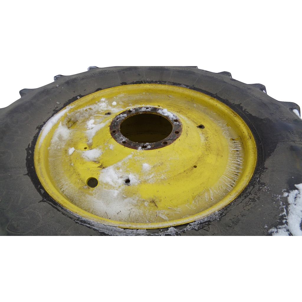 710/70R42 Firestone Radial All Traction DT R-1W on John Deere Yellow 10-Hole Formed Plate W/Weight Holes 50%