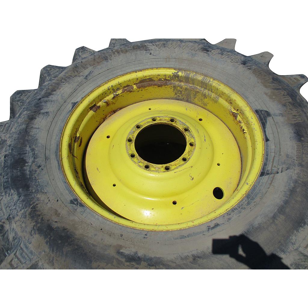 850/60-38 Trelleborg T414 R-1W on John Deere Yellow 10-Hole Formed Plate 65%