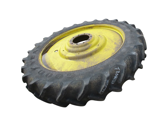 380/90R54 Goodyear Farm DT800 Super Traction R-1W on John Deere Yellow 10-Hole Formed Plate W/Weight Holes 80%
