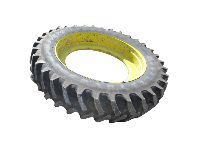 14.9/R46 Firestone Radial All Traction 23 R-1 on John Deere Yellow 0-Hole Single Bevel 38" Cast 50%