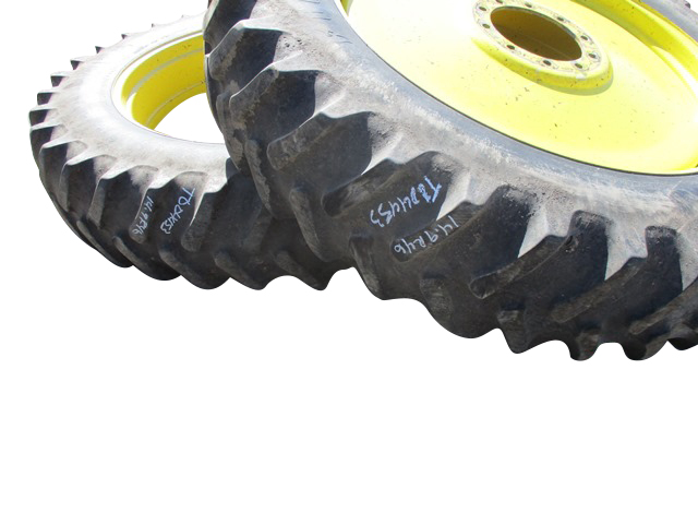 14.9/R46 Firestone Radial All Traction 23 R-1 on John Deere Yellow 10-Hole Formed Plate 65%