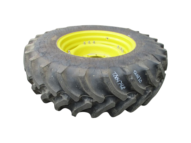 420/90R30 Firestone Radial All Traction FWD R-1 on John Deere Yellow 10-Hole Waffle Wheel (Groups of 3 bolts) 90%