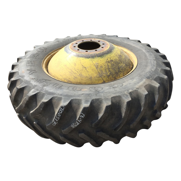 480/80R38 Goodyear Farm Dyna Torque Radial R-1 on John Deere Yellow 10-Hole Dolly Dual 65%