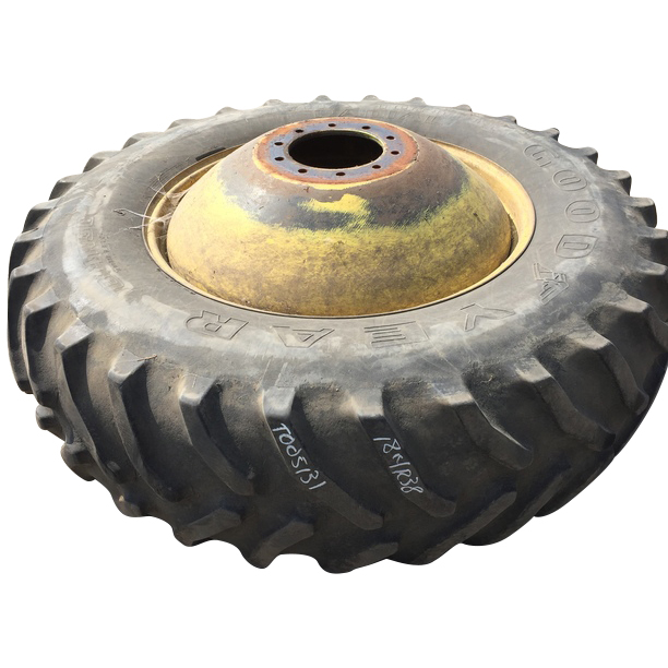 480/80R38 Goodyear Farm Dyna Torque Radial R-1 on John Deere Yellow 10-Hole Dolly Dual 55%