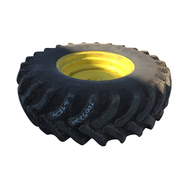16.9/R26 Firestone Radial All Traction FWD R-1 on John Deere Yellow 8-Hole Stamped Plate 75%