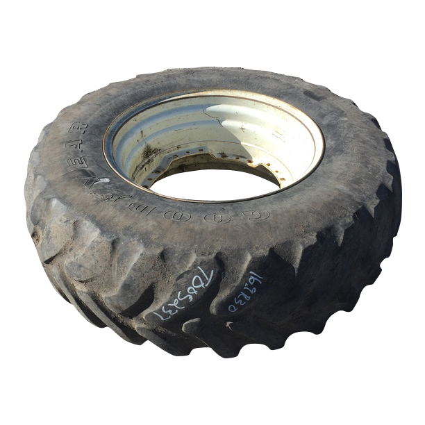 16.9/R30 Goodyear Farm Dyna Torque Radial R-1 on White 8-Hole Waffle Wheel (Groups of 2 bolts) 25%