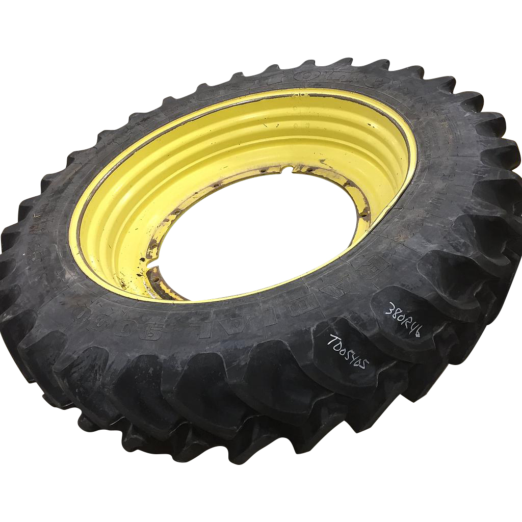 380/90R46 Firestone Radial 9000 R-1W on John Deere Yellow 12-Hole Stub Disc 90%