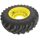 420/90R30 Firestone Radial All Traction FWD R-1 on John Deere Yellow 12-Hole Waffle Wheel (Groups of 2 bolts) 65%