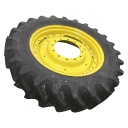 380/85R38 BKT Tires Agrimax RT 855 R-1W on John Deere Yellow 12-Hole Waffle Wheel (Groups of 3 bolts) 99%