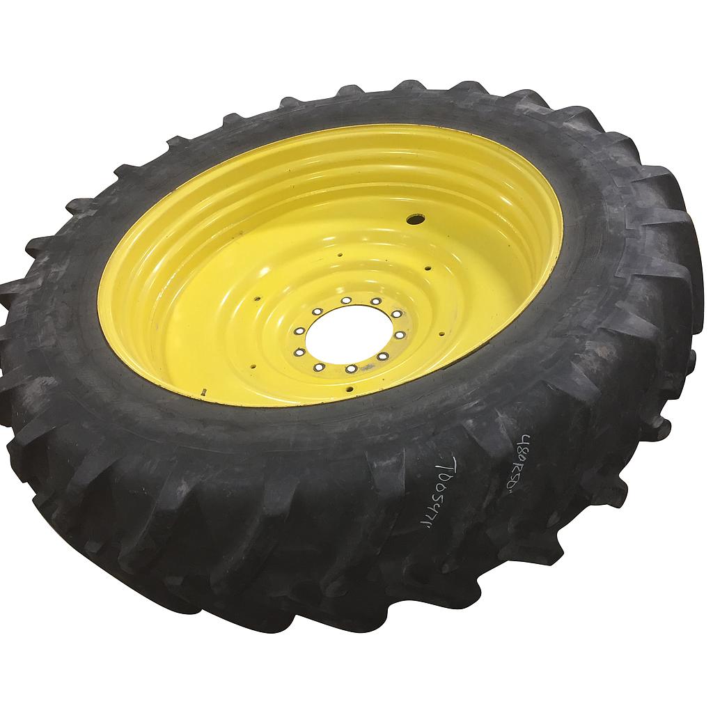 480/80R50 Michelin AgriBib R-1W on John Deere Yellow 10-Hole Formed Plate W/Weight Holes 70%