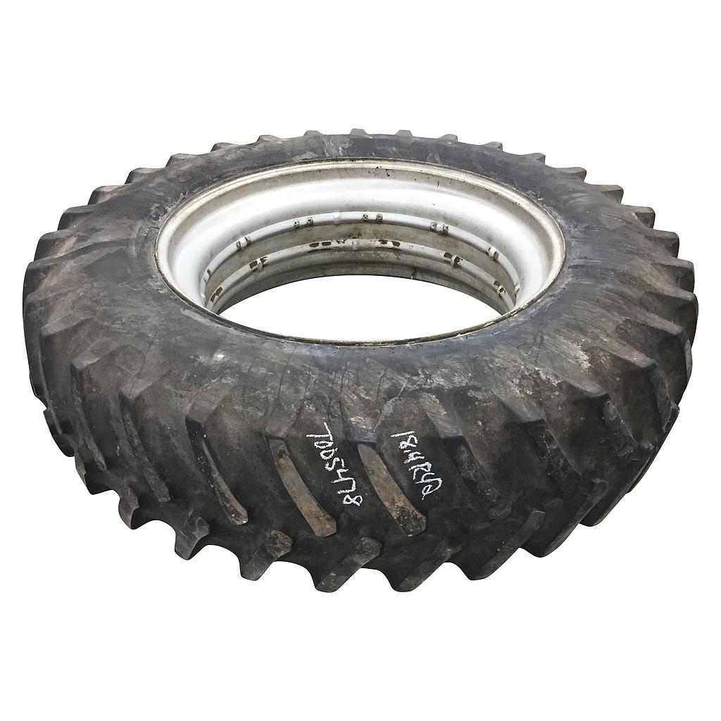 18.4/R42 Firestone Radial All Traction 23 R-1 on John Deere Yellow 0-Hole Double Bevel 38" Cast 65%