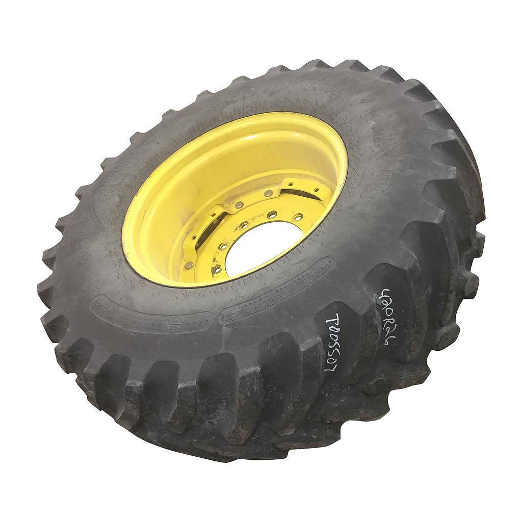 420/85R26 Goodyear Farm Dyna Torque Radial R-1 on John Deere Yellow 10-Hole Waffle Wheel (Groups of 2 bolts) 65%