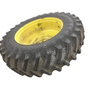 20.8/R42 Firestone Radial All Traction 23 R-1 on John Deere Yellow 10-Hole Formed Plate W/Weight Holes 55%