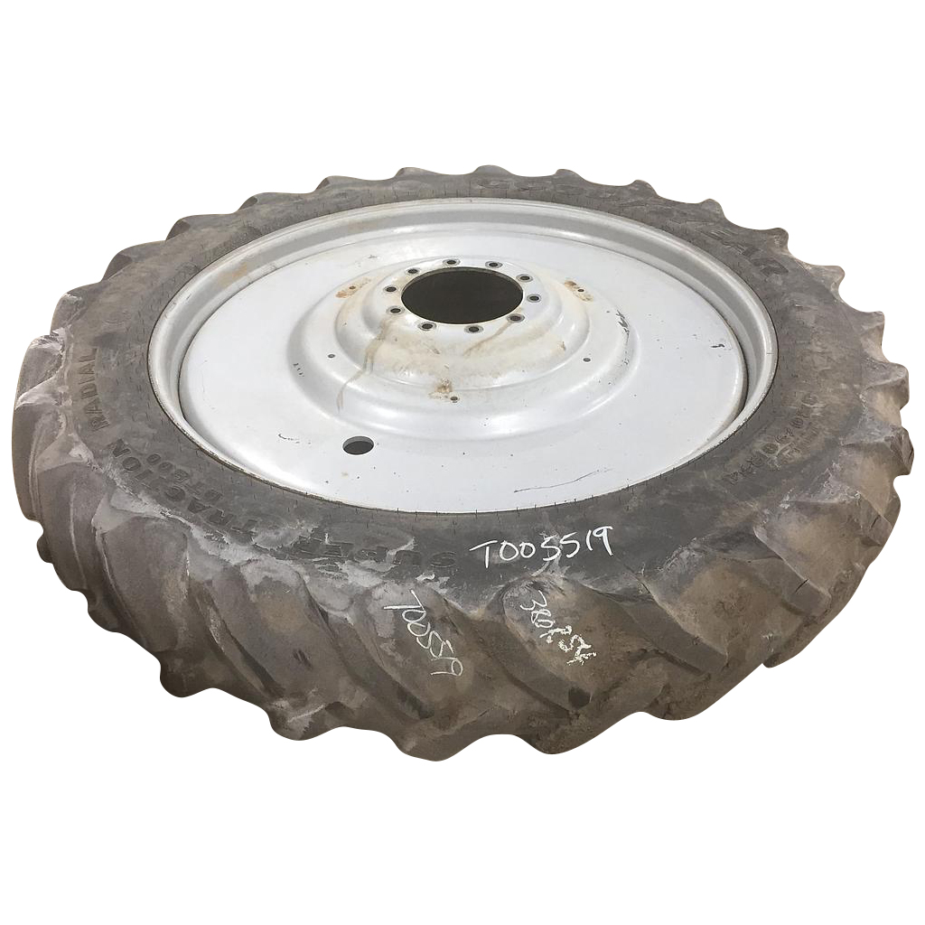 380/90R54 Goodyear Farm DT800 Super Traction R-1W on Case IH Silver Mist 10-Hole Formed Plate W/Weight Holes 40%